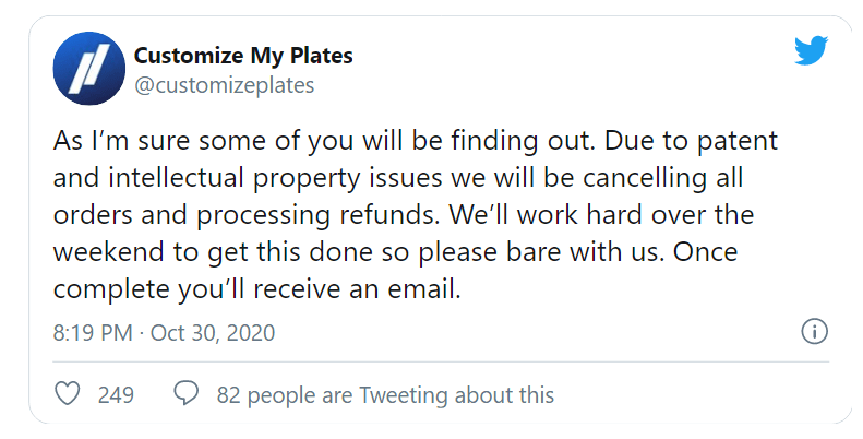 Tweet na temat anulowania zamówień z PlateStation