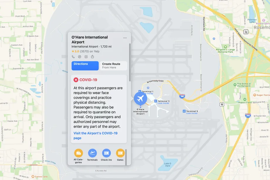 Apple Maps pokazuje informacje o obostrzeniach na lotniskach