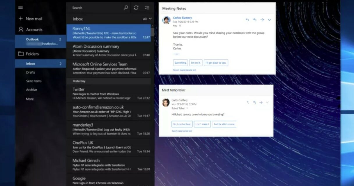 Outlook otrzyma “Sugerowane odpowiedzi” w Windows