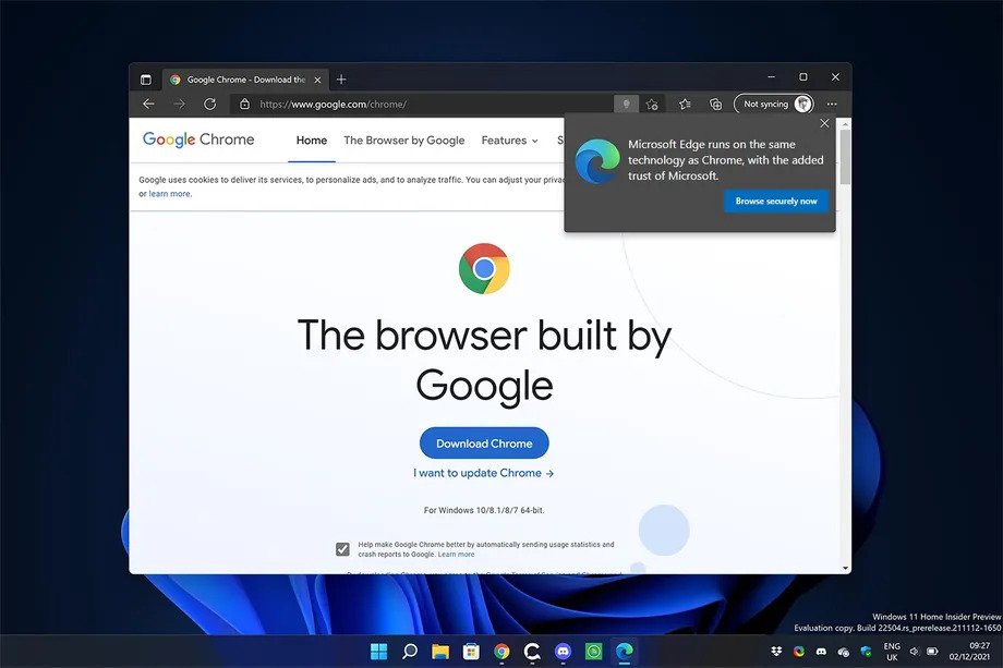 Microsoft zniechęca nas do pobrania Google Chrome