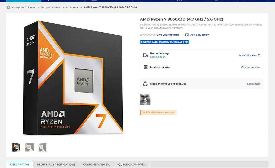 Ryzen 7 9850X3D – premiera jest tuż za rogiem!
