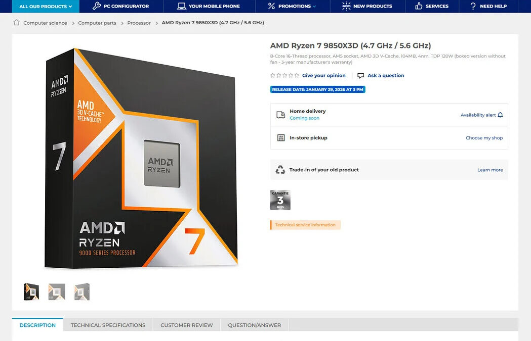 Ryzen 7 9850X3D – premiera jest tuż za rogiem!