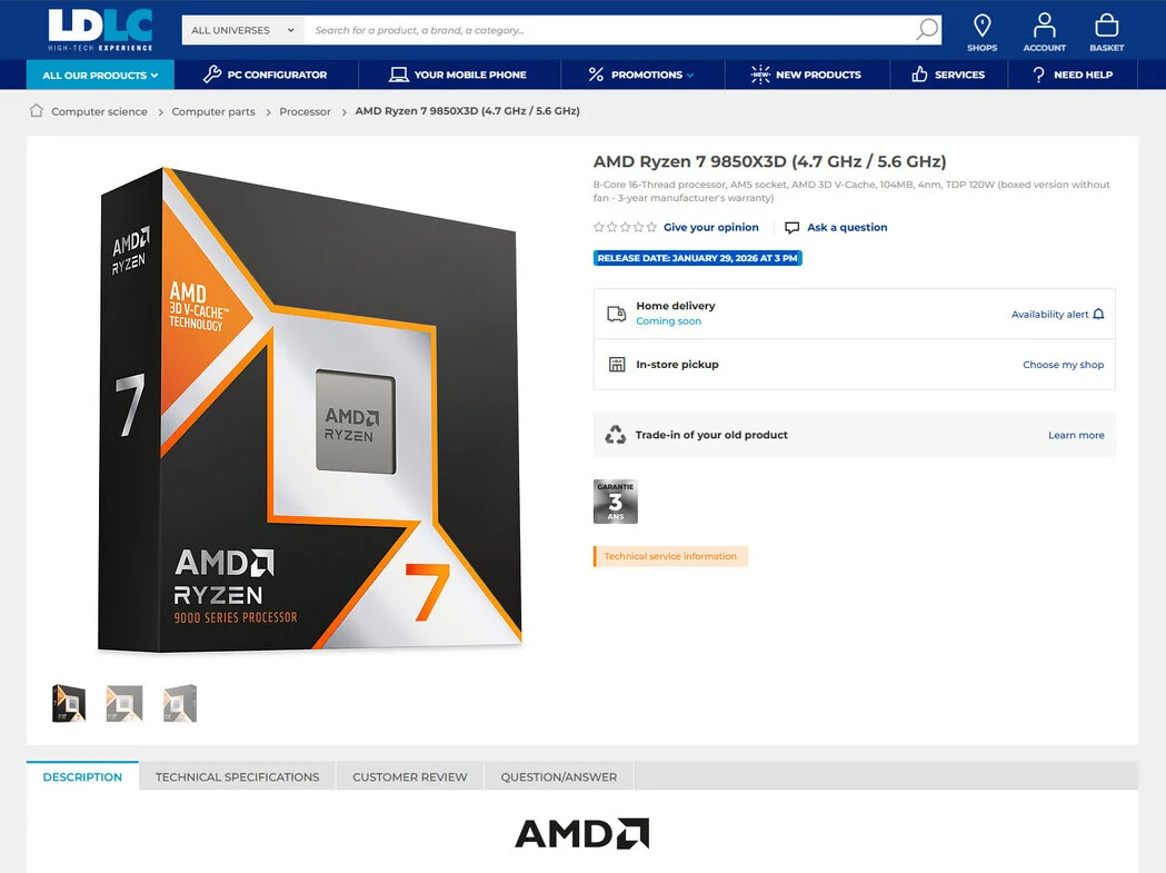 Ryzen 7 9850X3D – premiera jest tuż za rogiem!