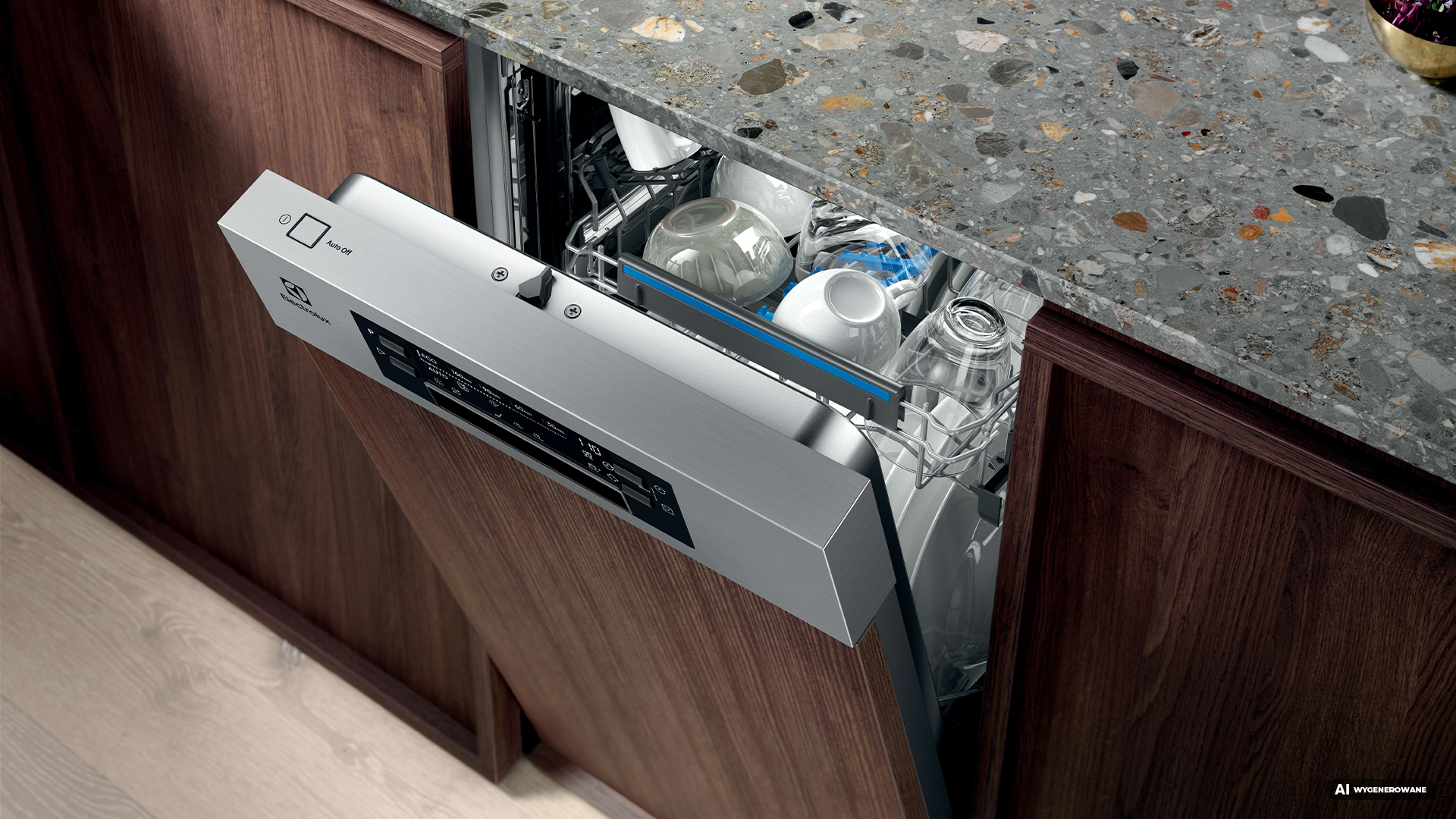Na zdjęciu znajduje się zmywarka Electrolux EES42210IX w zabudowie.